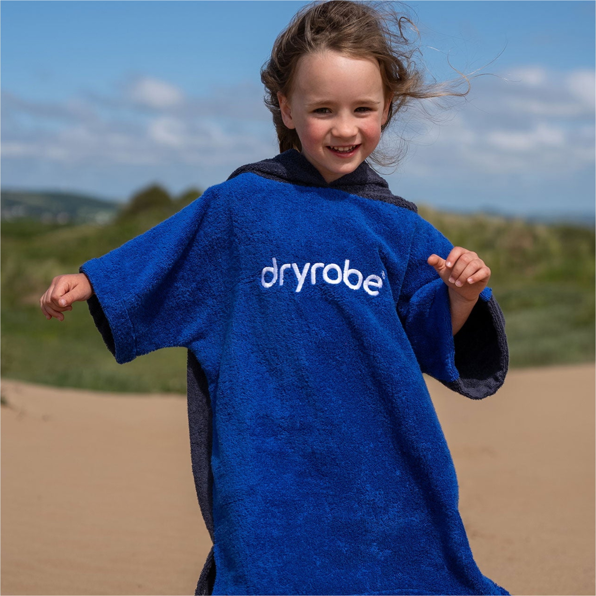 2026 Dryrobe Junior Organic Cotton Hooded Towel Robe V3DRJOCTR - Navy Blue